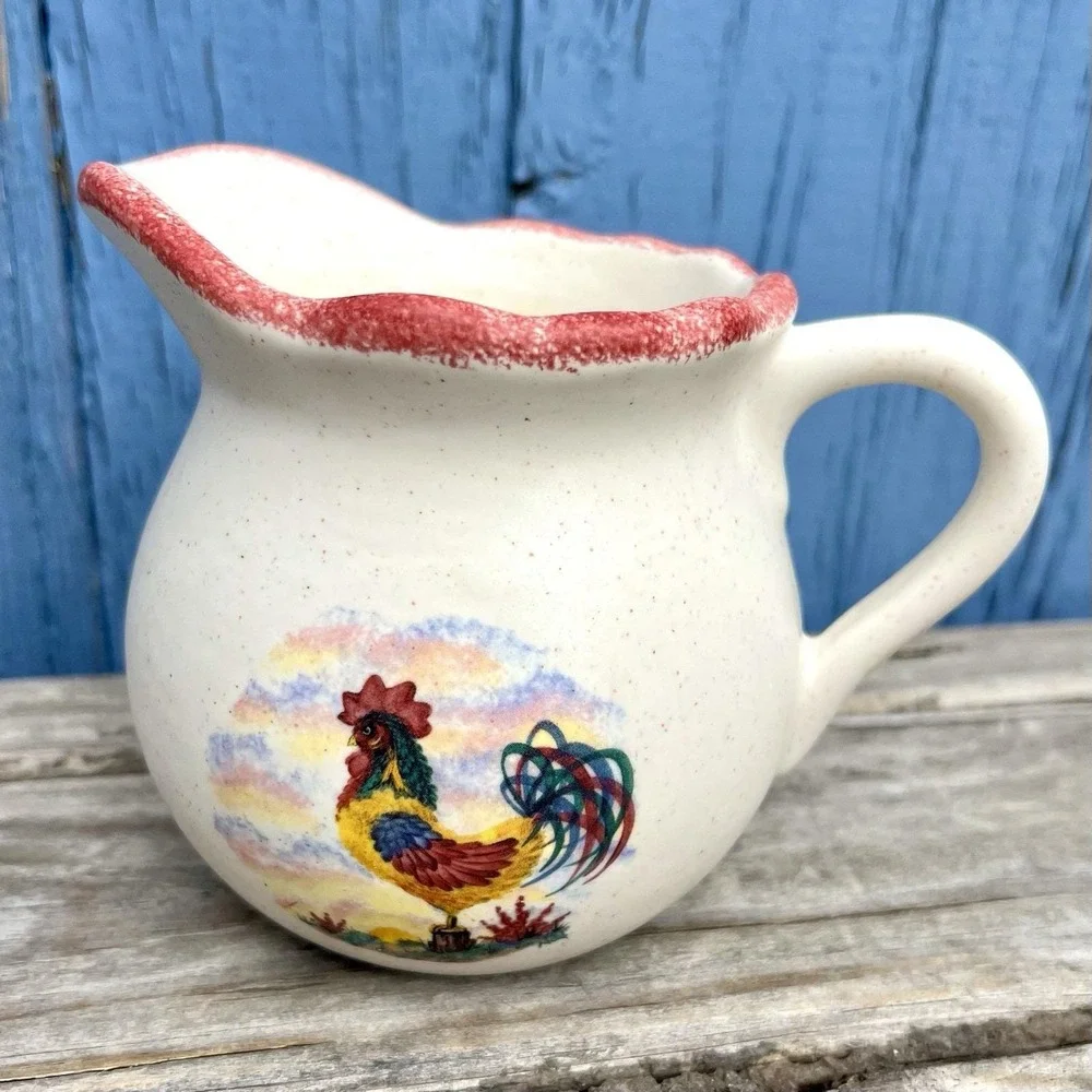 Vintage Rooster Creamer & Sugar Bowl Set Country Farmhouse Noel Pie Plate USA